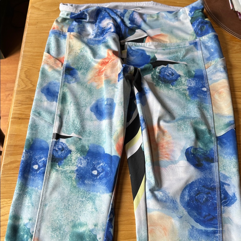 VOGO Athletica Lilac, yellow, orange & green tie-dye pattern Legging capris